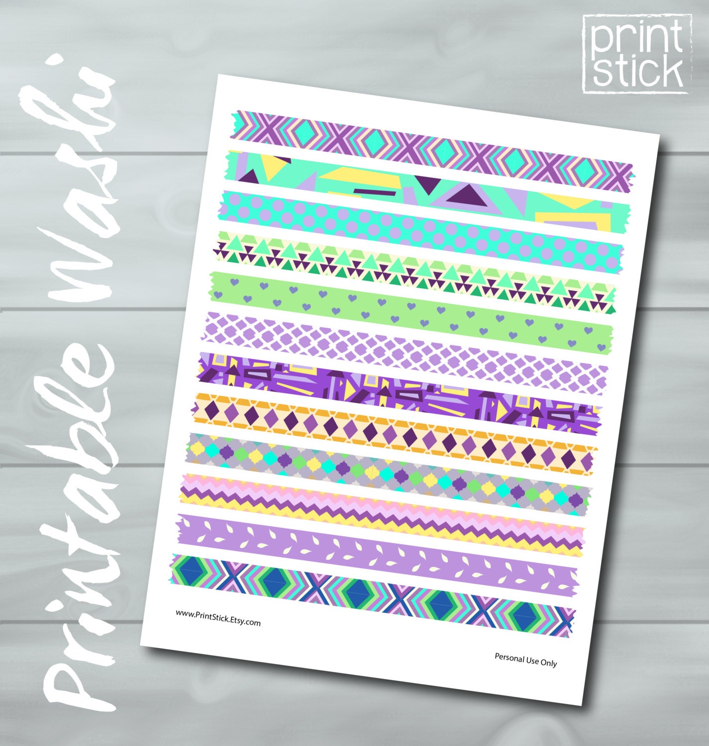 Colorful Purple Washi Tape PRINTABLE SHEET Perfect for Erin