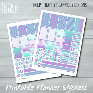 Adesivos de planejador roxo turquesa - Folha PRINTABLE .jpg - 2 versões: Happy Planner / Erin Condren Life Planner Vertical