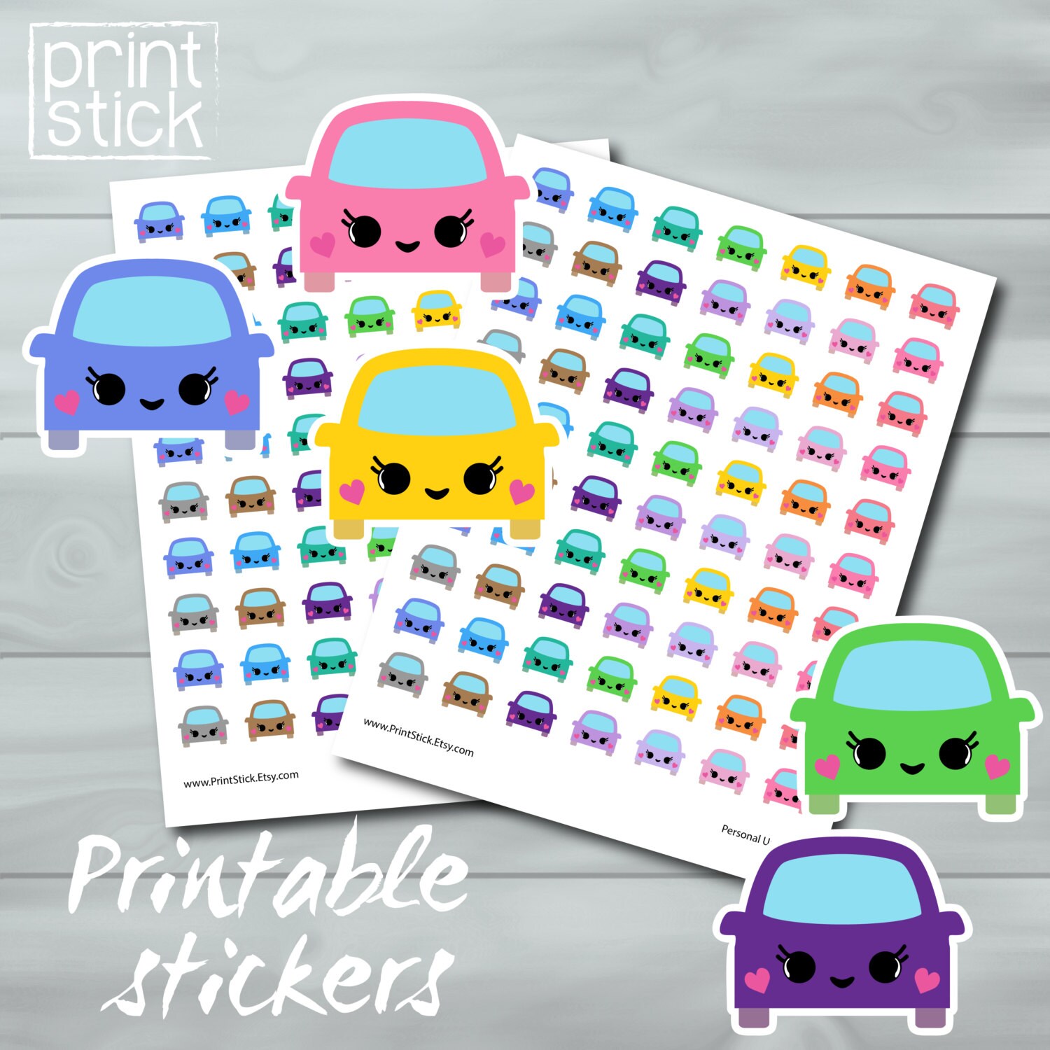 Kawaii Cars Printable Stickers Perfect For Your Erin Condren Etsy New Zealand
