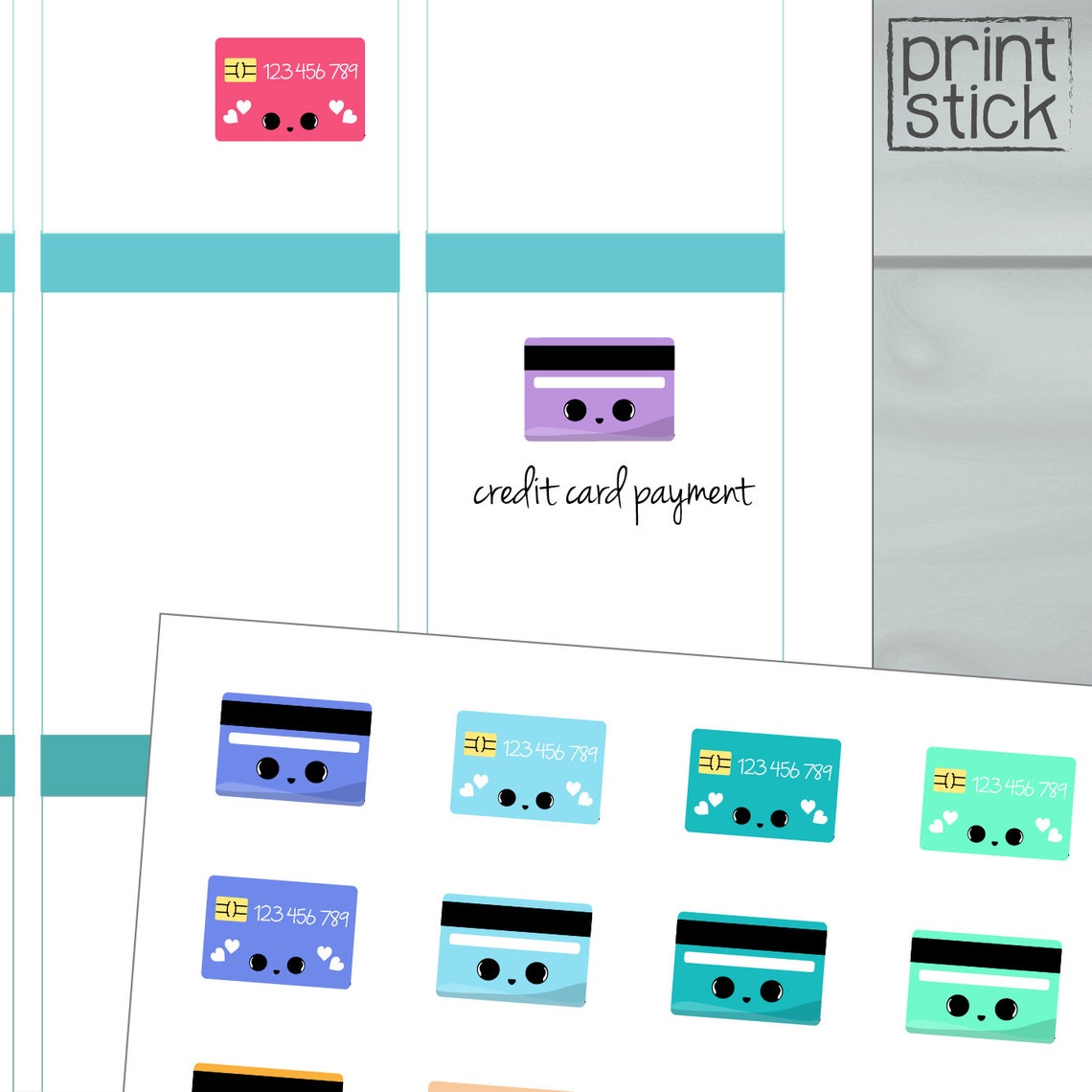 Kawaii Credit Card Planner Stickers: Printable Sheet (PDF/JPG) - Etsy