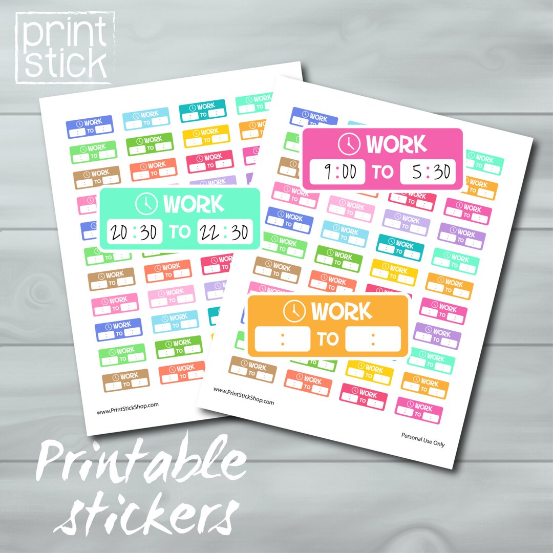 Work Hours Stickers Work Planner Stickers Work Printable Etsy