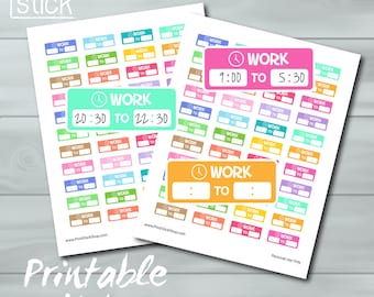 Work Hours Stickers - Work Planner Stickers - Work Printable Stickers for Erin Condren, Happy Planners and others!