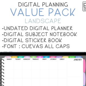 Digital Subject Notebook, Planner, Digital Stickers & Font for iPad GoodNotes Digital Planning Bundle + Font SUPER DEAL!