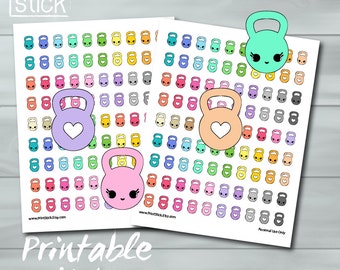 Kawaii Kettlebell Planner Stickers - PRINTABLE - Keep track of your workouts! Perfect for Erin Condren or any other planner
