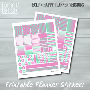 Pink Turquoise Planner Stickers: Happy Planner & Erin Condren (JPG Printable)