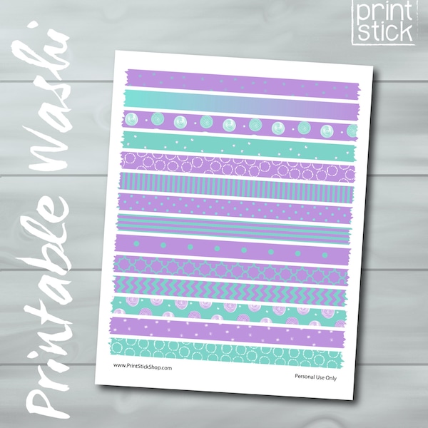 Turquoise Washi Tape - PRINTABLE SHEET - Perfect for Erin Condren, Happy Planner, other Planners and Scrapbooking!