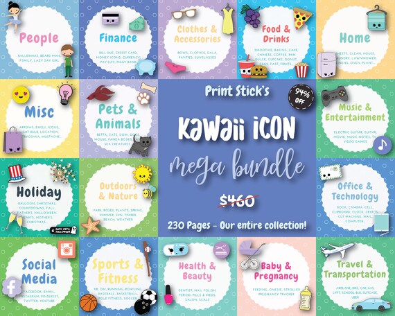 printable planner stickers kawaii printable bundle cute etsy