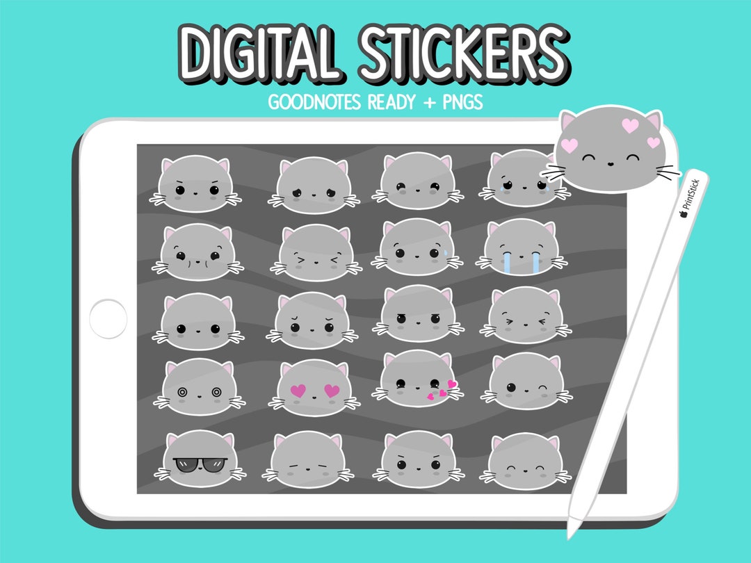 Cute Emoji Cat Stickers Digital Planner Stickers Goodnotes iPad Planner ...