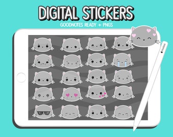 Cute Emoji Cat Stickers Digital Planner Stickers GoodNotes iPad Planner Stickers Digital Stickers Notability Precropped Transparent PNGs