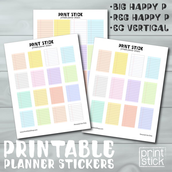 Big Happy Planner Stickers - Notepad Full Boxes - Printable PDF. Erin Condren (Vertical) and Reg. Happy Planner Also Included.