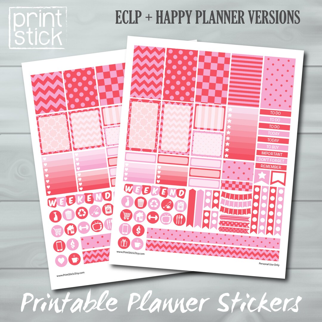 Pink Planner Stickers PRINTABLE .jpg Sheet 2 Versions: - Etsy
