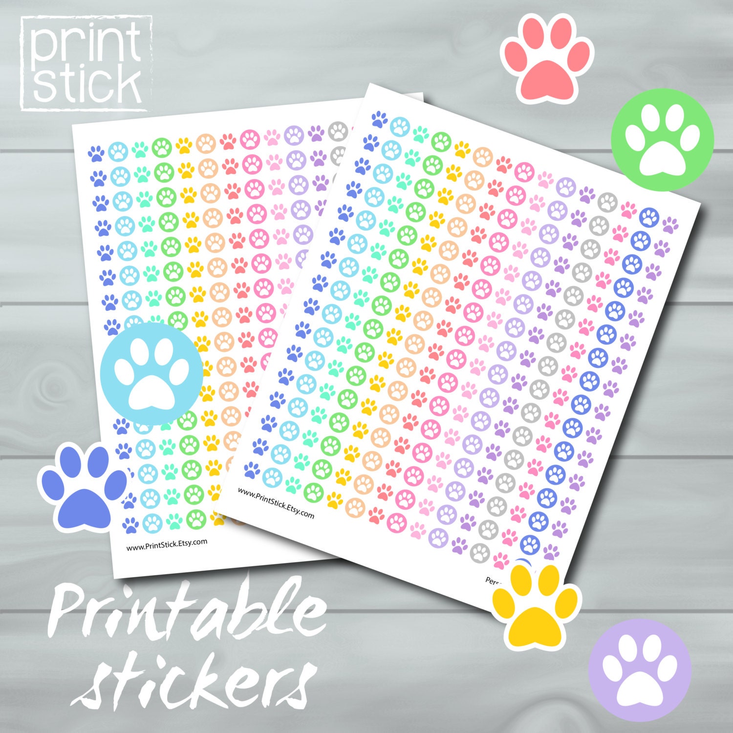dog cute paw planner stickers printable pet stickers etsy