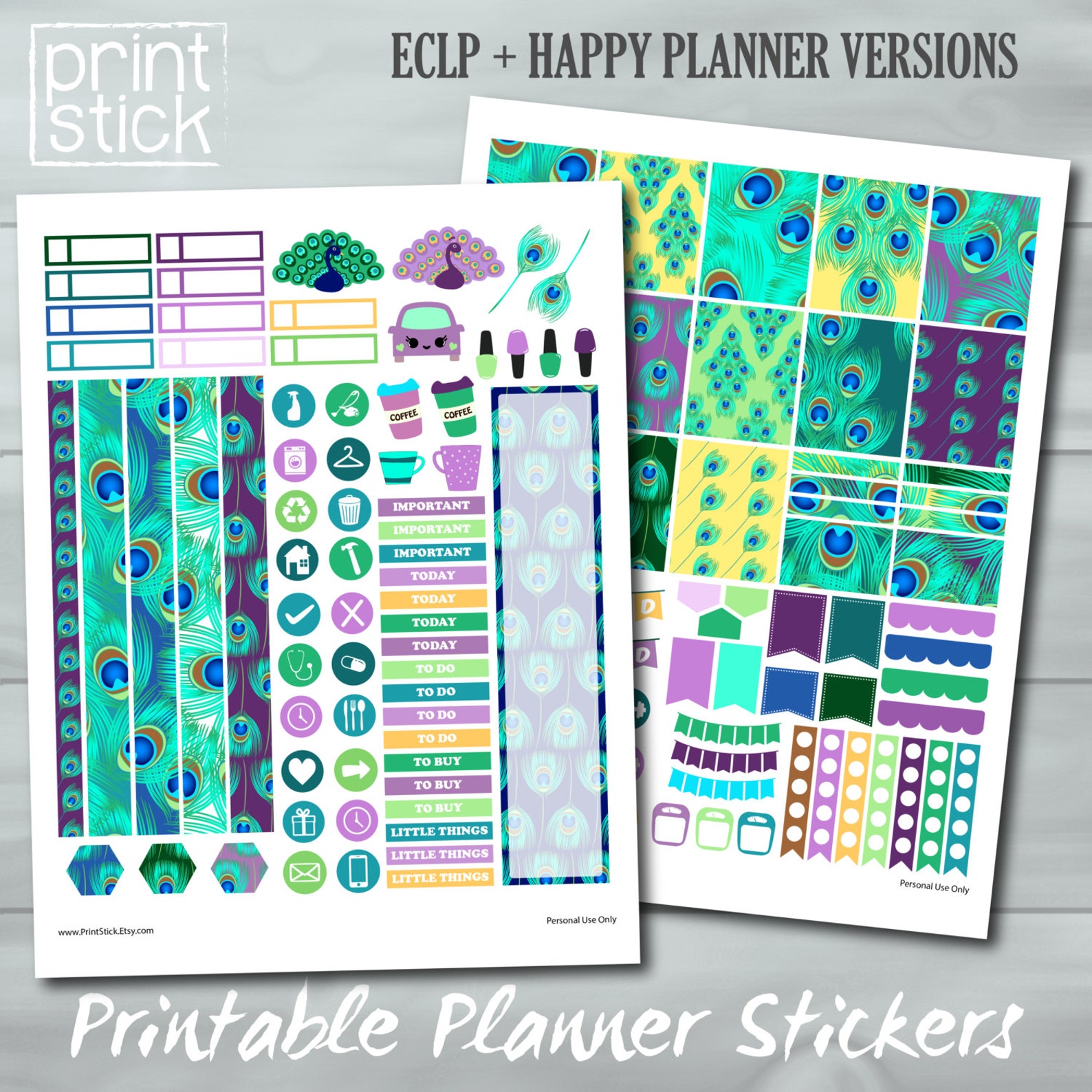Peacock Planner Stickers Printable Sheets Happy Planner | Etsy