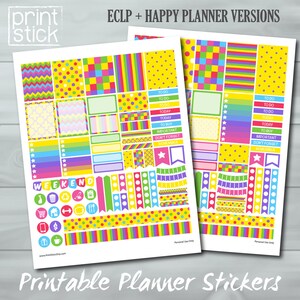 Colorful Planner Stickers - PRINTABLE JPG Sheet - 2 Versions: Happy Planner AND Erin Condren Life Planner (Vertical)