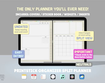 Perpetual UNDATED SPLIT Digital Planner - Best for GoodNotes app Noteshelf & other iPad Note-Taking apps! PrintStick SPLIT Collection