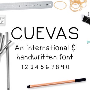 Fonte Internacional Manuscrita otf ttf Alfabeto CUEVAS Fonte Digital Planner Fonte Desenhada à mão Fonte iPad - USO PESSOAL