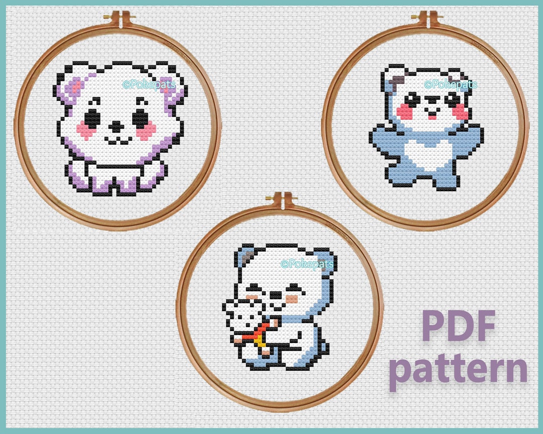 PDF Bundle - Set of 3 Cute Polar Bears, Cross Stitch Pattern - Etsy