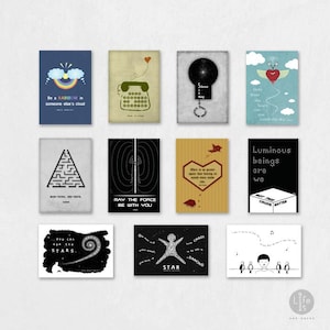 Set van 10, 20, 30 of 50 ansichtkaarten, miniprint, platte kaart, notitiekaart, offertekaart, muzekaart, grillig, kunstkaart, bulkkoopbesparingen