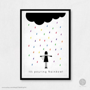 Impression d'affiche fantaisiste pour enfants/chambres d'enfants : Il pleut de l'arc-en-ciel