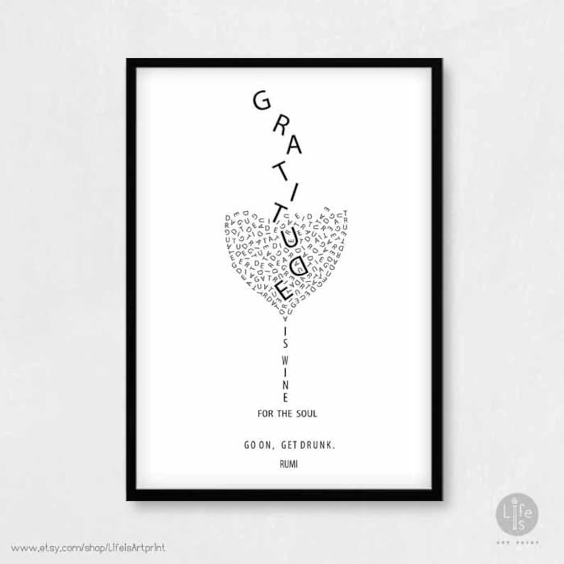 Rumi citation affiche imprimer Gratitude est le vin pour