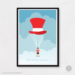 Affiche nouvelle vie, nouveau départ, nouveau départ, Off with my new hat, nouvelle carte de travail, carte d'encouragement, nouvelle identité, soyez audacieux, grand chapeau en parachute