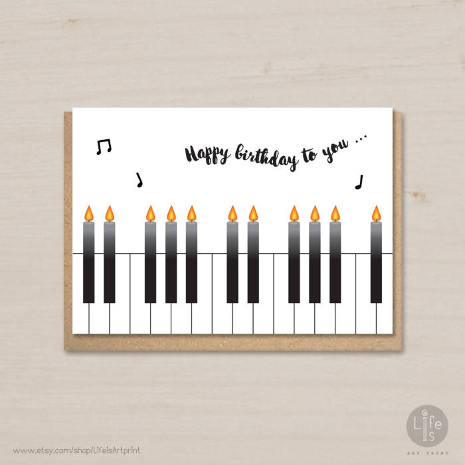 Happy Birthday Card Printable, Birthday Candles, Piano, Birthday Card ...