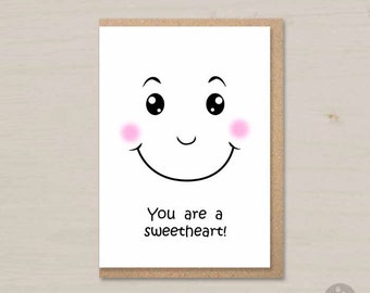 Funny friendship card printable - You are a sweetheart! - love card, thank you card, gratitude, emoji, emoticon card, cute card