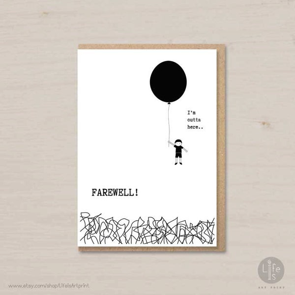 Funny farewell card printable - Farewell! I'm outta here.. - goodbye card, leaving card, moving card, new job card, bon voyage card, A4 card