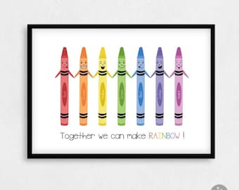 Inspirational children classroom poster: Together we can make rainbow!