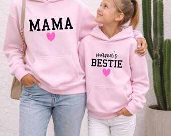 Mama and Mama's Bestie Pink Hoodies, Besties Mommy & Me Hoodies, Matching Mom and Mini Sweatshirt