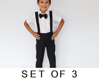 SET OF 3 - 10% Disc - 3 x 3 Suspender pants - Black, Boy Wedding Suit Pants, Page Boy suit pants,Ring bearer suit pants, pants with Braces