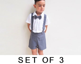 Charcoal Dark Grey BABY BOY SHORTS OUTFIT Special Occasion Suit Wedding Formal
