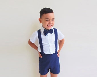 100% cotone baby page boy suit weeding Short-sleeve Party Outfit Gentle Bow Tie Shirt and Suspender Set Abbigliamento Abbigliamento bambino Completini baby boy & toddler weeding party 