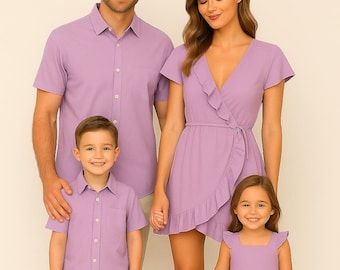 Conjunto familiar a juego color lila, conjunto a juego de papá y yo, conjunto a juego de padre e hija, conjunto de mamá y yo, regalo familiar