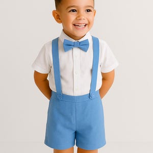 3pcs. Blue Ring Bearer Suit | Linen Cotton Page Boy Suit | Baptism Suit | Christening Outfit | Boy Wedding Suit