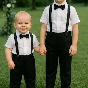 3pcs. Black Ring Bearer Suit | Linen cotton Page Boy Suit | Ring Bearer Outfit | Christening Suit | Baptism Pants Outfit | Boy Wedding Suit
