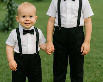 Traje de boda de paje/portador de anillos de lino y algodón negro