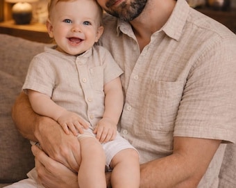 Muslin Father and son matching shirts, Cream Father and Son Outfit, Daddy & Me Outfit, Dad and Son Button Shirts, Father's Day Gift