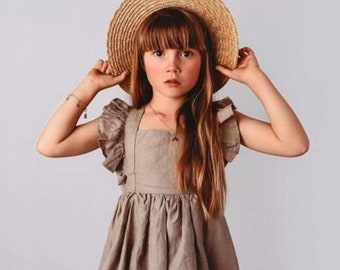 Girl Linen Dress | Flower Girl Dress | 100% Linen Dress | Girl Ruffle Dress | Matching Flower Girls | Kids Linen Dress | Kids Linen Clothing