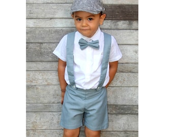 Boy Suspender Shorts-Grey(ONLY),Boy suit,Page Boy,Christening Outfit,Ring Bearer,Baptism boy,Shorts with Braces,Baby boy Wedding suit