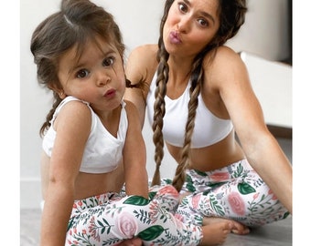 Leggings de maman et moi, tenue de fille de maman, maman et moi assortissant, maman et bébé assortissant, leggings de fleur, cadeau de douche de bébé, cadeau de maman, cadeau de maman, cadeau de maman, cadeau de maman