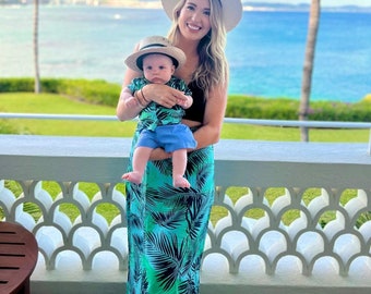Mommy and me Outfit-Tropical,Matching mother son Outfit, mother son matching, Boho skirt, maxi skirt, matching shirt, Tropical shirt / skirt