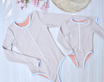 Mommy and me Swimsuit, matching mother daughter swimsuit, matching Rash guard swimsuit, Matching long sleeved swimsuits, Eco rib swimsuit,