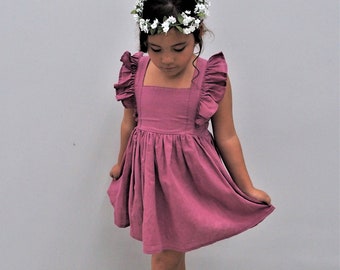 Girl Linen Dress | Flower Girl Dress | 100% Linen Dress | Girl Ruffle Dress | Matching Flower Girls | Kids Linen Dress | Kids Linen Clothing