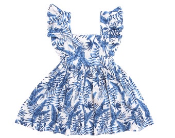 Baby Mädchen Kleid mit flatternden Ärmeln, Blumenkleid, Blattkleid, Blumenmädchenkleid, Mädchen Rüschenkleid, Baby-Dusche-Geschenk