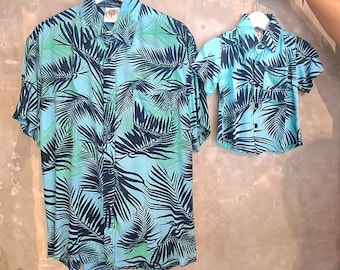 Father/Daddy & Son Mens Boys Hawaiian Matching Green Palm Tropical Aloha  Shirts