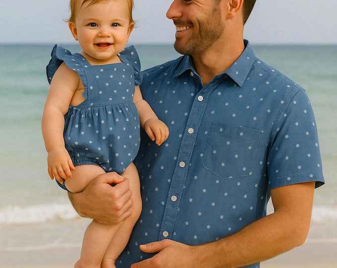 Daddy & Me matching Outfit, Blue Polka Dot Father Daughter Outfit, Matching Family Outfit, Dad Baby Shirt, Father's Day Gift