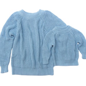 Mommy and me Outfit, blue knitted Sweater ,Knitwear Jumper, Knitwear Sweater, Baby knitted Sweater,mother daughter matching,Matching sweater image 1