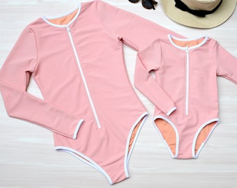 Mommy and me Swimsuit, matching mother daughter swimsuit, matching Rash guard swimsuit, Matching long sleeved swimsuits, Eco rib swimsuit,
