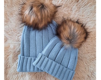Mommy and me hats, Mommy and me Outfit, Mother daughter matching hats,mother son matching hats,matching kid and mom hat,matching pom pom hat
